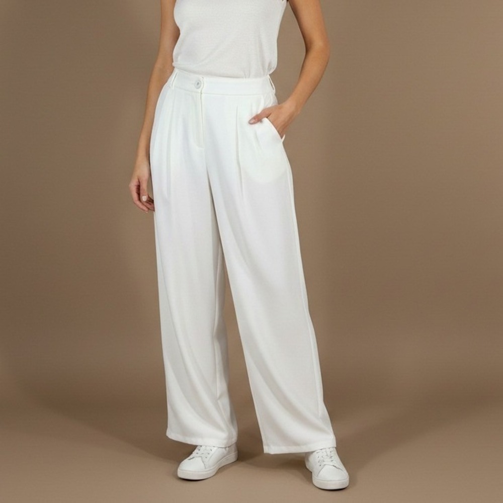 AHA Selected High Waist‎ Wide Leg Pants 2XL Women White Minimal Workwear
